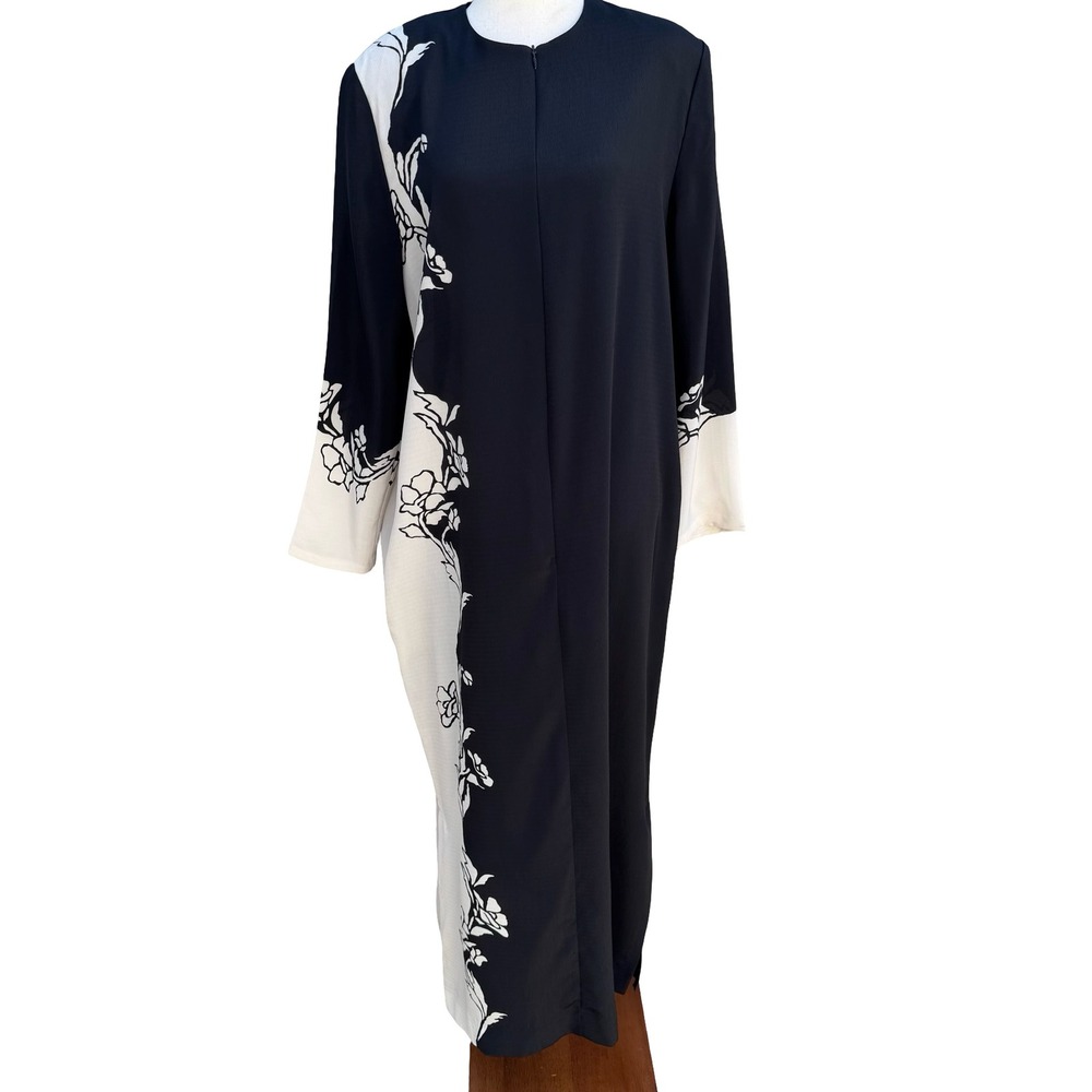Raza New York Avant Garde Art Deco Floral Graphic Maxi Dress Duster Housecoat M